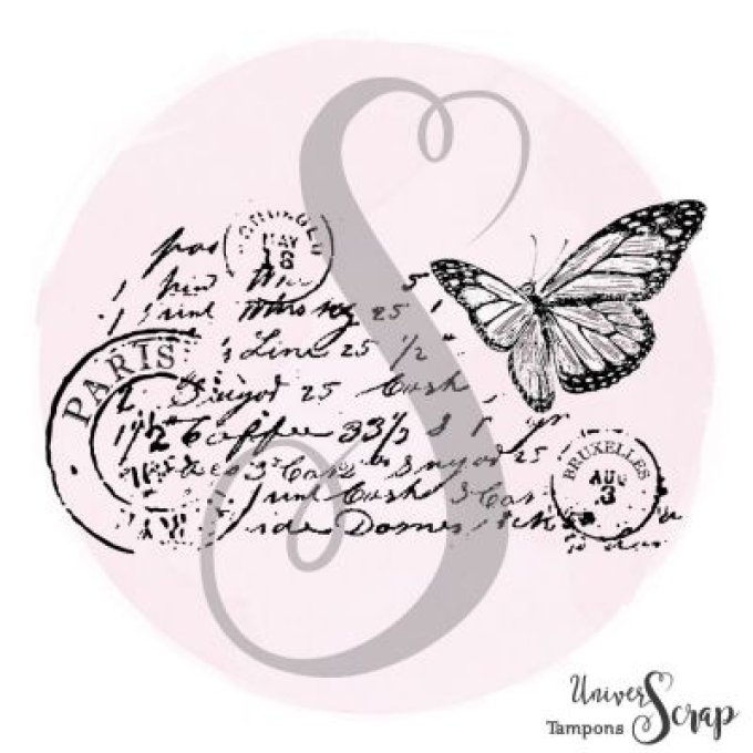 Tampon Collage écriture & papillon
