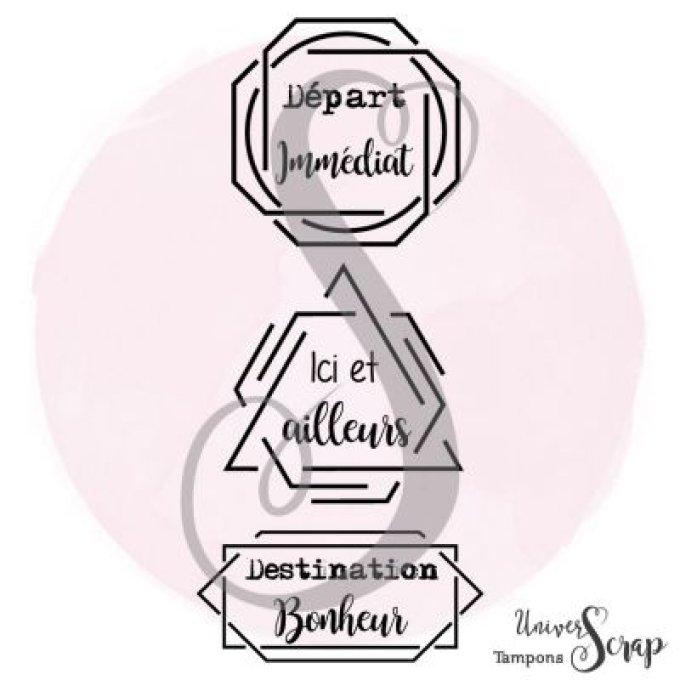Tampon 3 étiquettes voyage