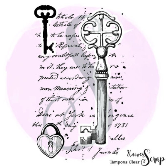 Tampon Clear "Fond Script & Clés"