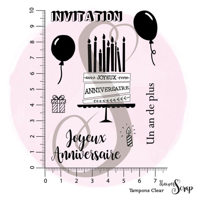 8 Tampons Clear Joyeux Anniversaire